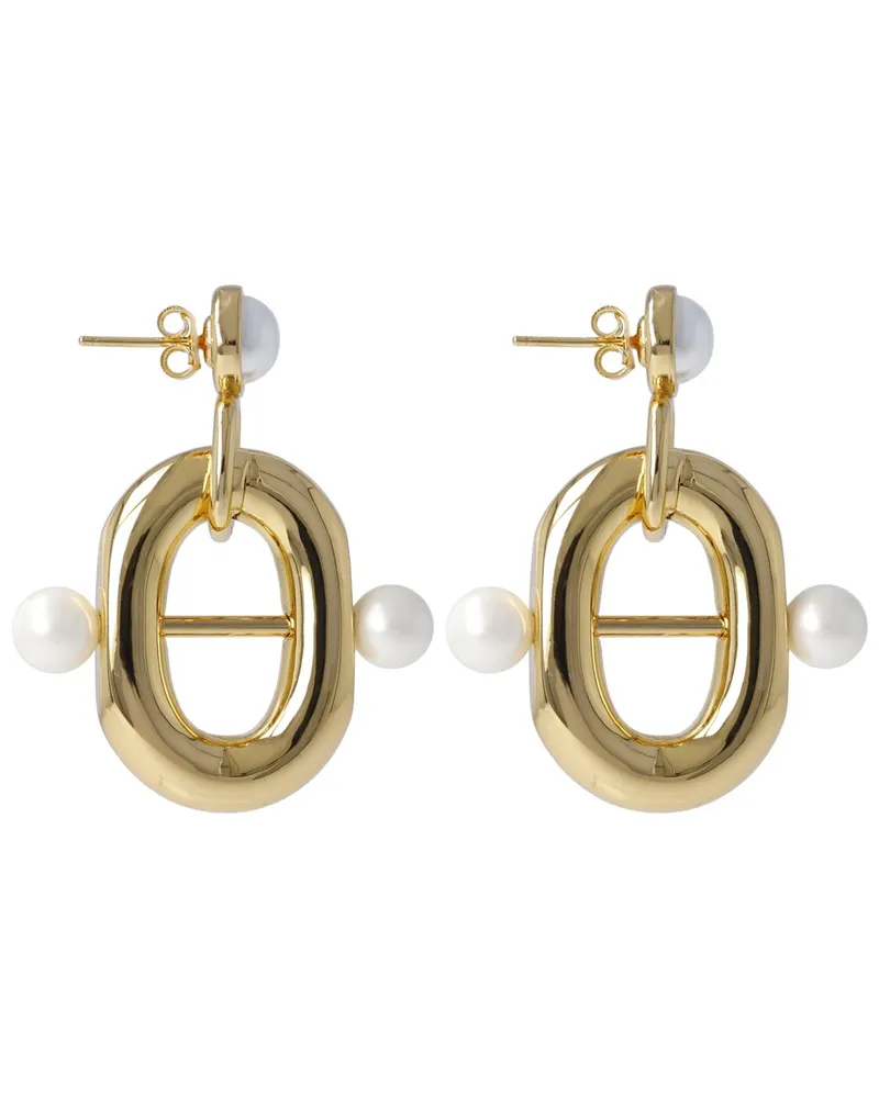 Paco Rabanne Xl Link Double Earrings With Faux Pearls Gold