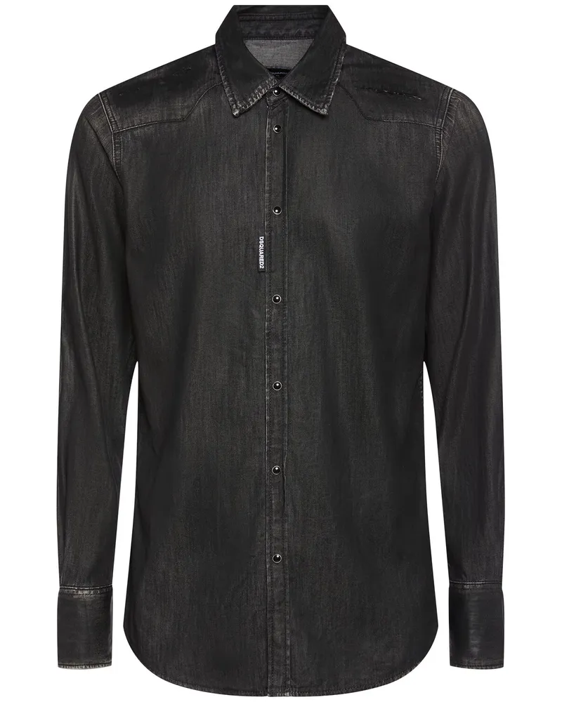 Dsquared2 Westernhemd Aus Baumwolldenim Schwarz