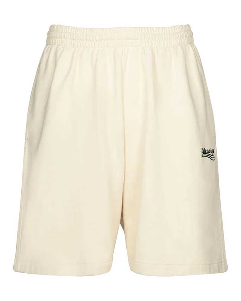 Balenciaga Trainingsshorts Aus Baumwolle Mit Logostickerei Creme