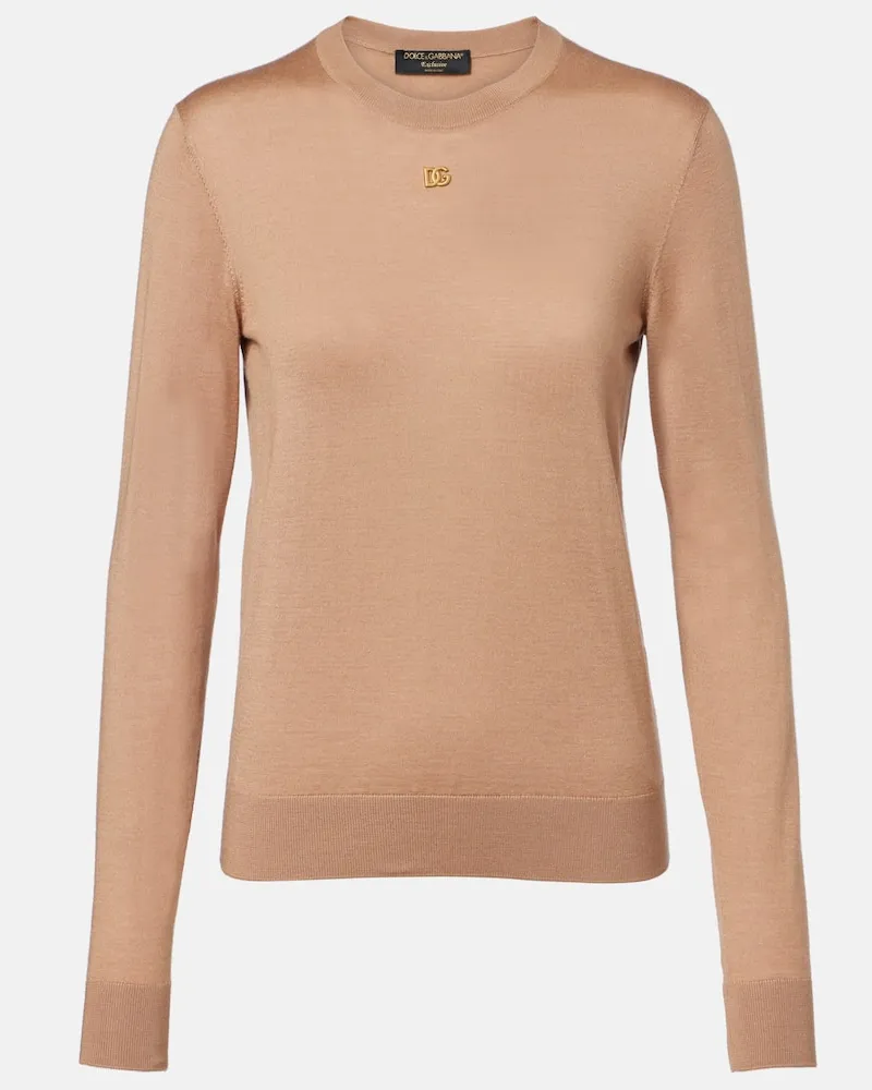 Dolce & Gabbana Pullover DG aus Kaschmir und Seide Beige