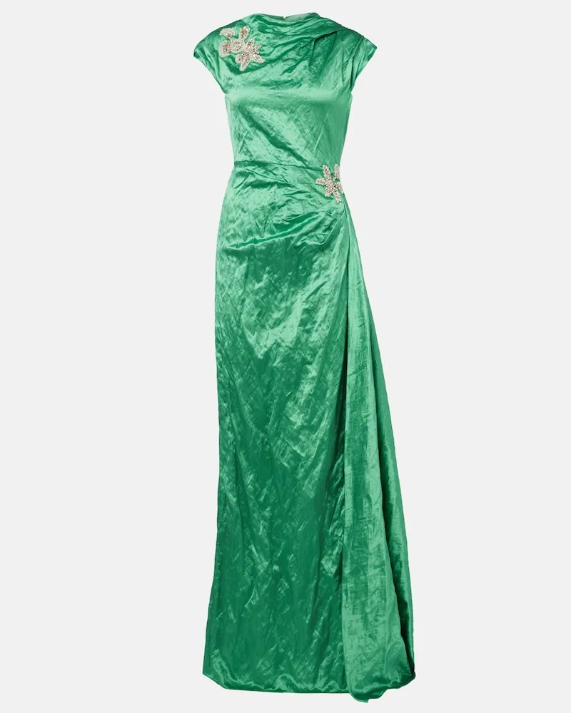 Erdem Verzierte Robe aus Satin Grün