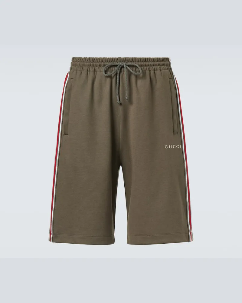 Gucci Bestickte Shorts aus Baumwoll-Piqué Grün