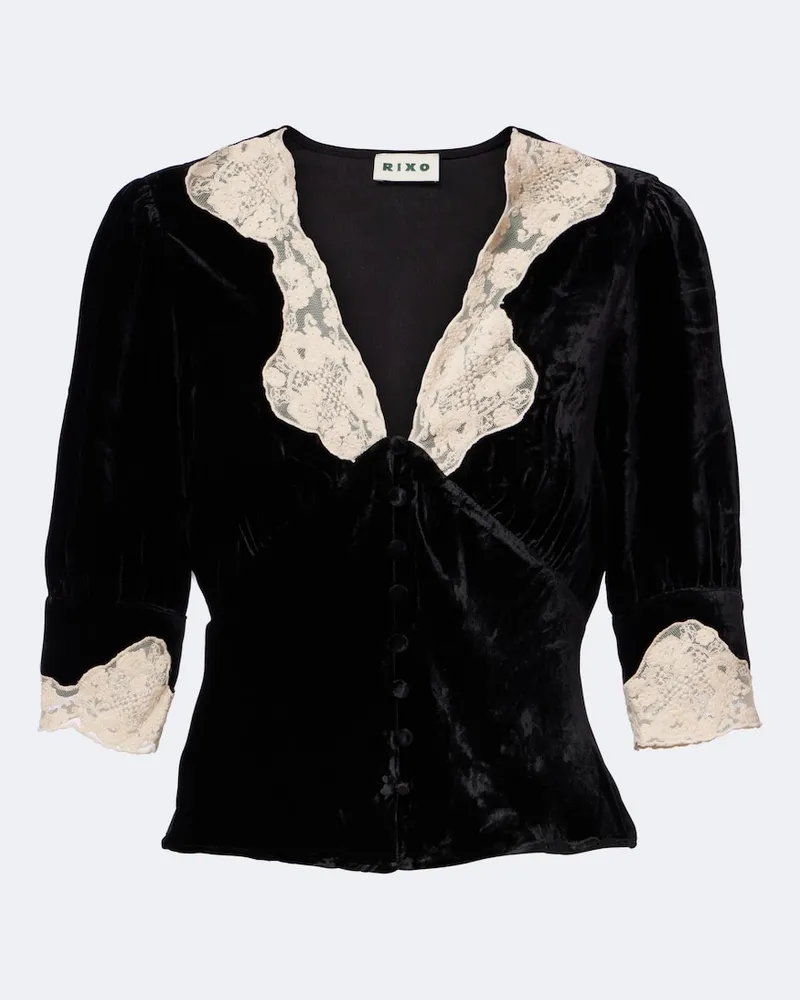 RIXO Top Amanda aus Samt mit Spitze Schwarz