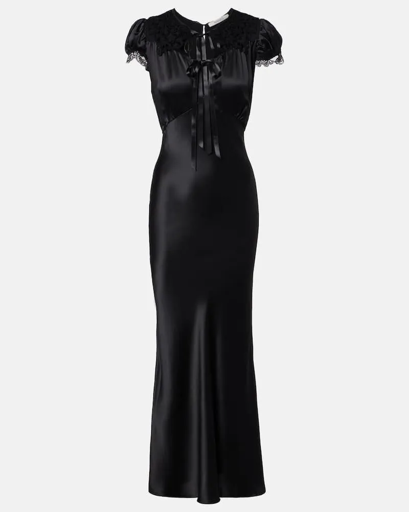 Rodarte Maxikleid aus Seidensatin mit Spitze Schwarz