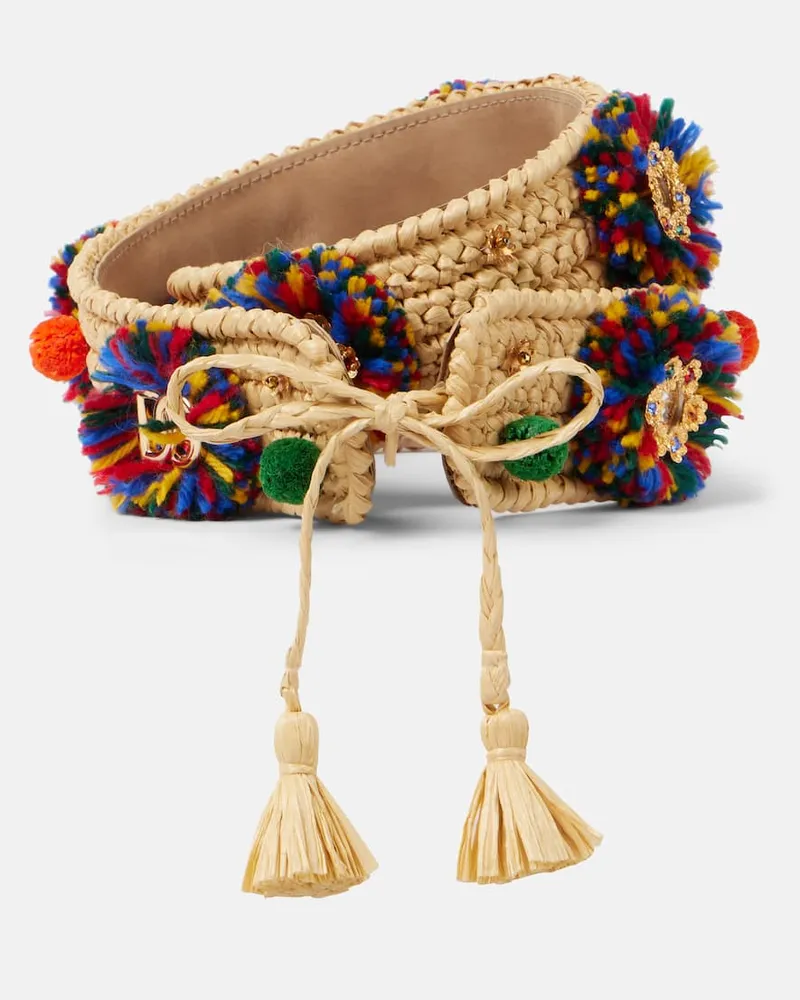 Dolce & Gabbana Verzierter Gürtel aus Raffiabast Neutral