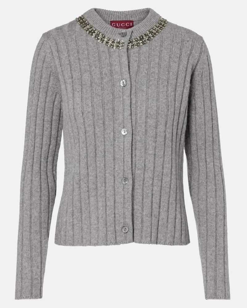 Gucci Verzierter Cardigan aus Wolle und Kaschmir Grau