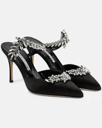 Manolo Blahnik Verzierte Mules Lurum 90 aus Satin Schwarz