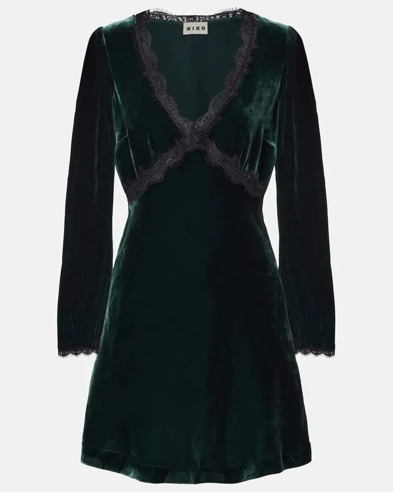 RIXO Minikleid Macie aus Samt mit Spitze Grün