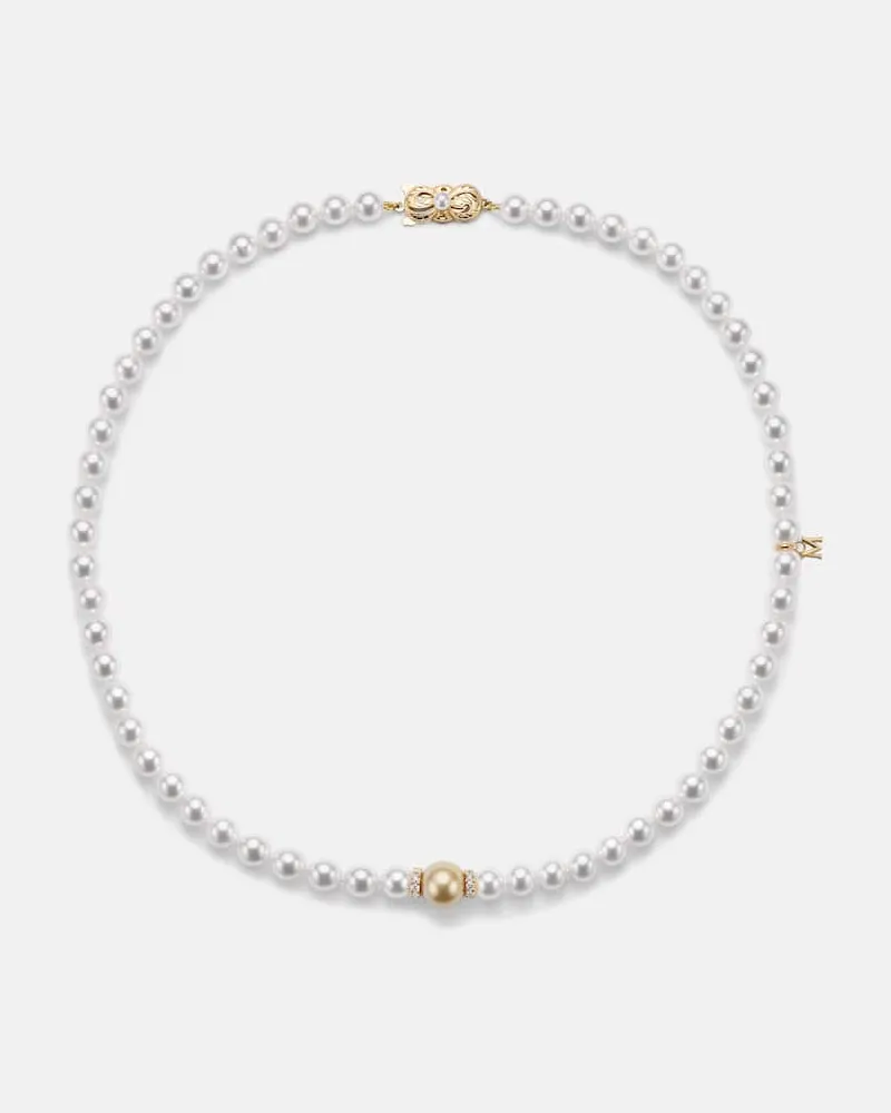 Mikimoto Halskette aus Akoyaperlen mit 18kt Gelbgold, Diamanten und Südseeperle Weiß