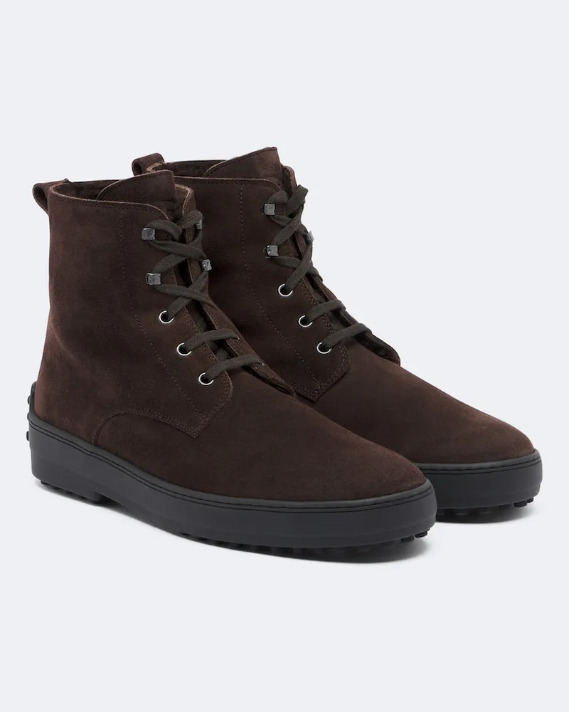 TOD'S Schnürstiefel Gommino® aus Veloursleder Braun