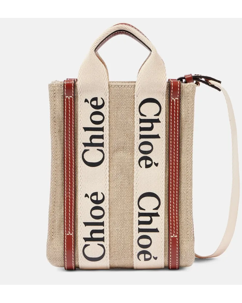 Chloé Chloe Schultertasche Woody North South Mini aus Canvas Nude