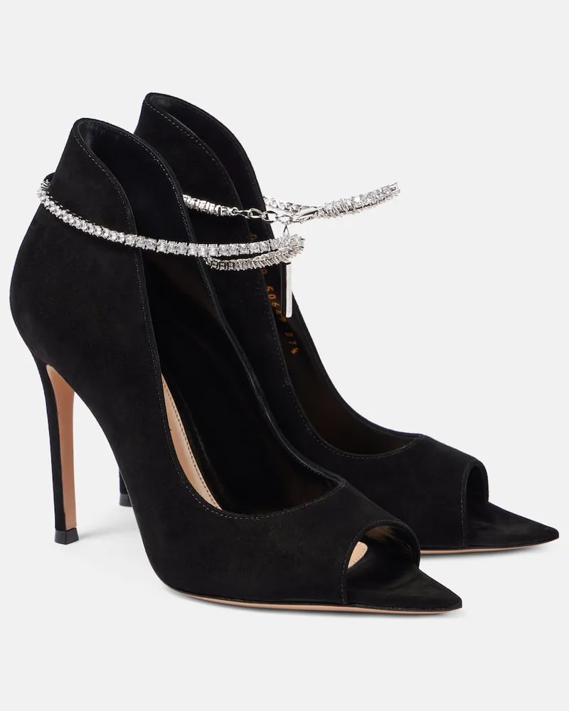 Gianvito Rossi Verzierte Peeptoe-Pumps aus Veloursleder Schwarz