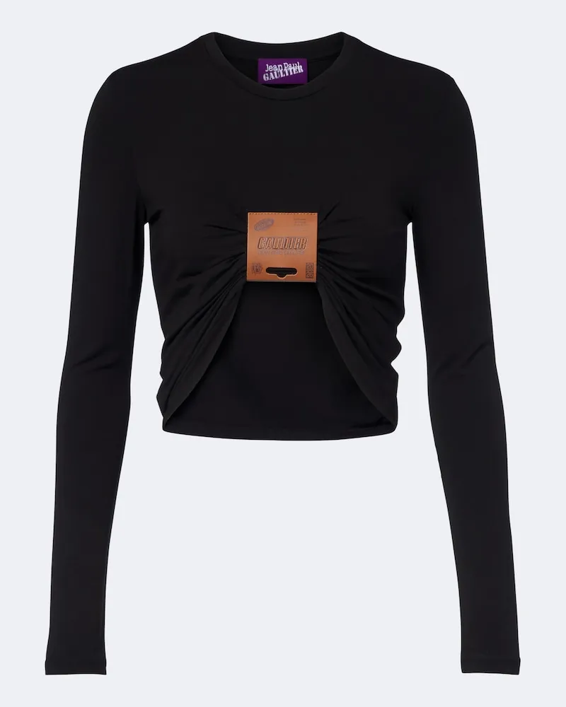 Jean Paul Gaultier Cropped T-Shirt aus Jersey mit Leder Schwarz