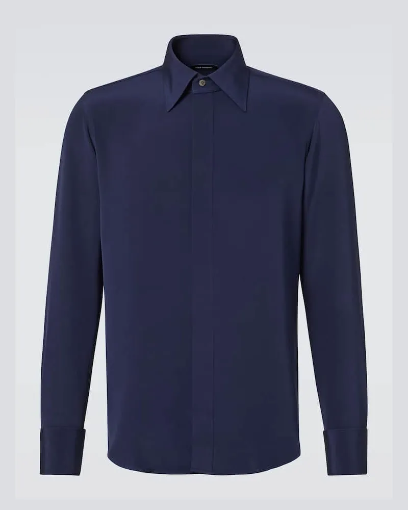 Thom Sweeney Hemd aus Seide Blau