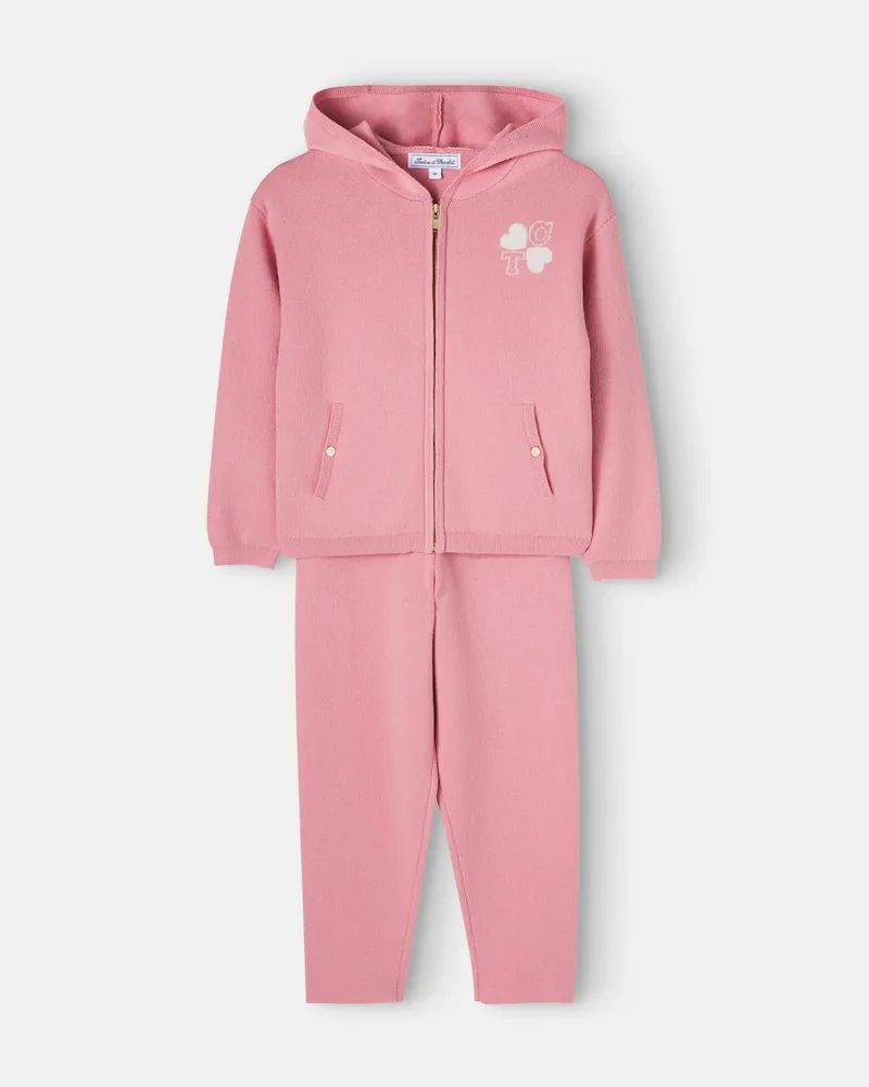 Tartine et Chocolat Set aus Kapuzenjacke und Hose aus Baumwolle und Wolle Rosa