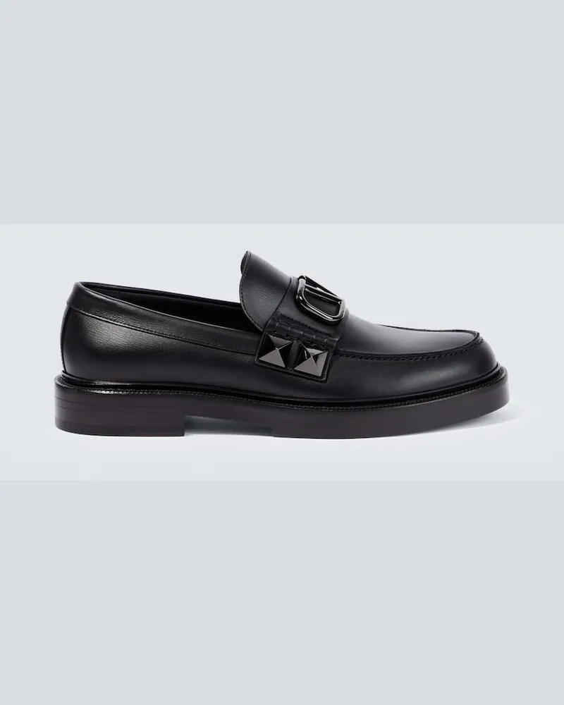 Valentino Garavani Loafers VLogo Stud Sign aus Leder Schwarz