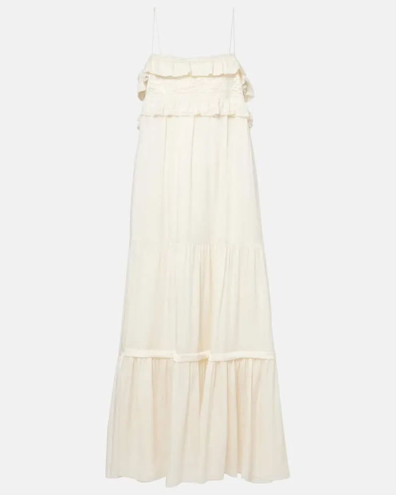 Chloé Chloé Midikleid aus Seidencharmeuse mit Spitze Weiß