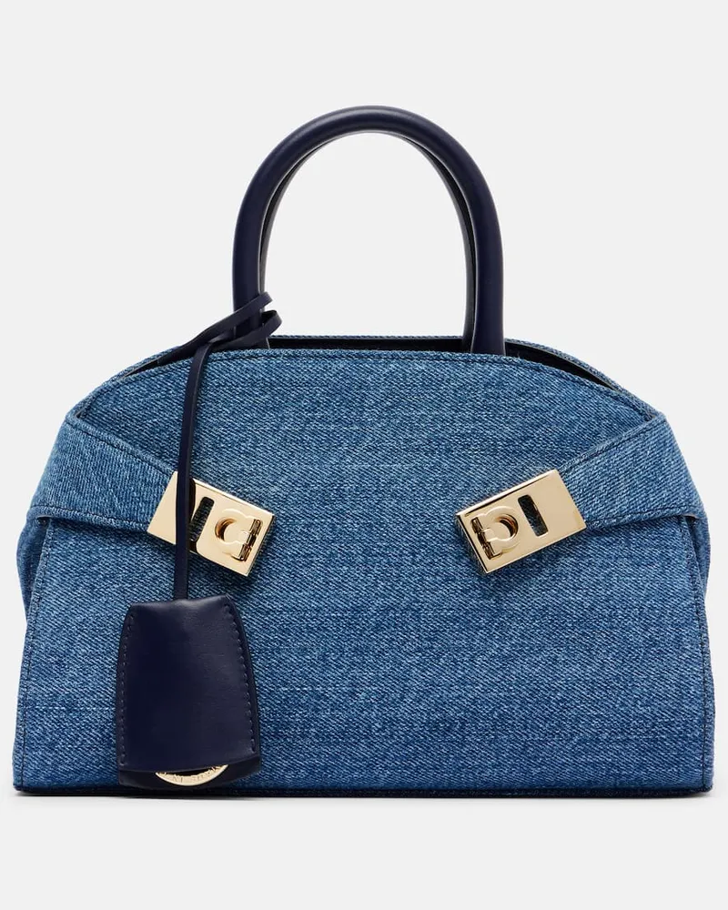 Ferragamo Tote Bag Hug Small aus Denim Blau