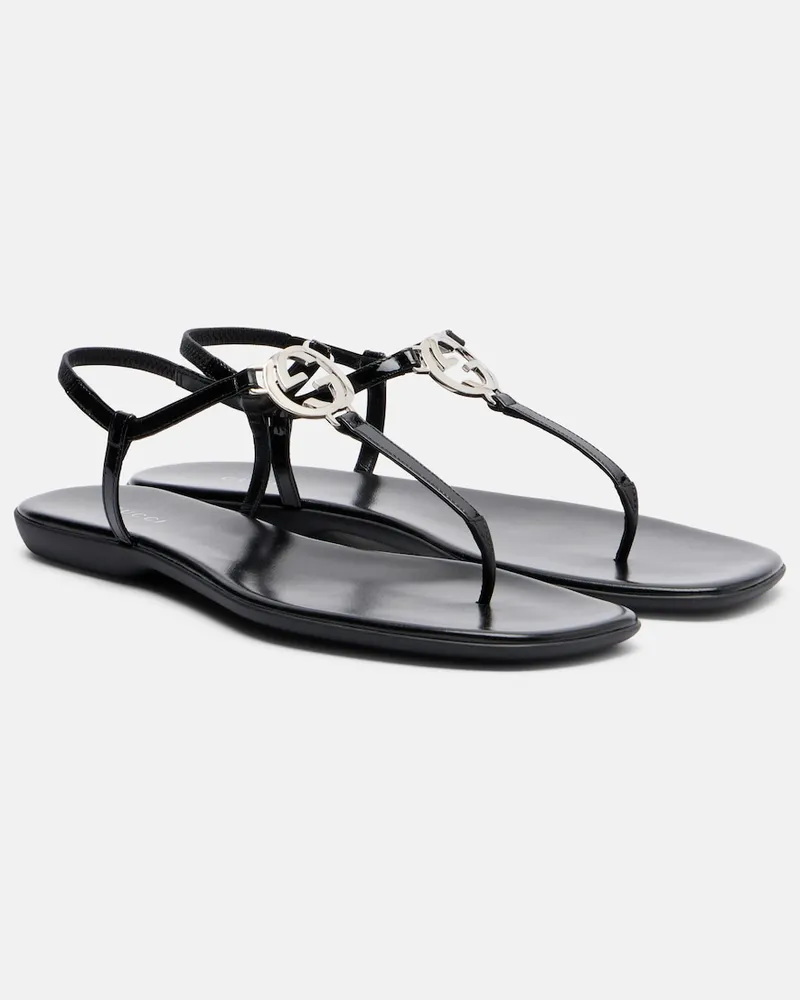 Gucci Sandalen Interlocking G aus Lackleder Schwarz