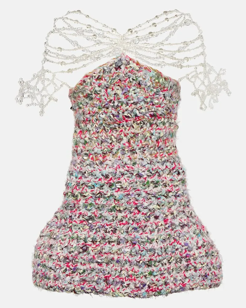 Susan Fang Verziertes Minikleid aus Häkelstrick Multicolor
