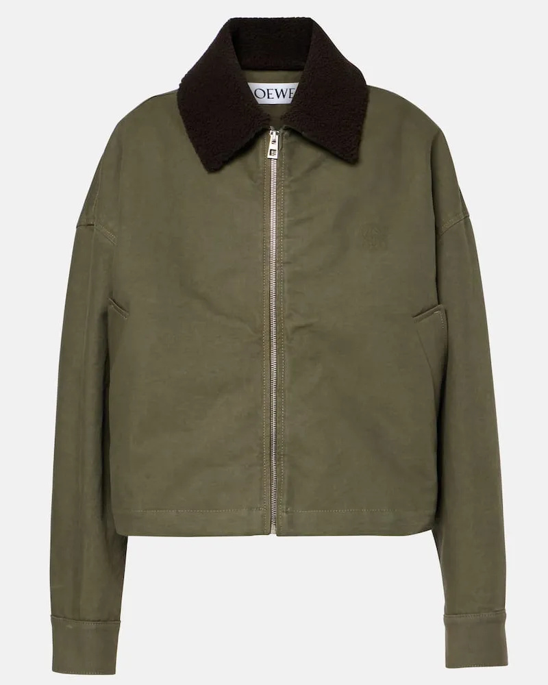 Loewe Blouson aus Baumwoll-Twill mit Shearling Grün
