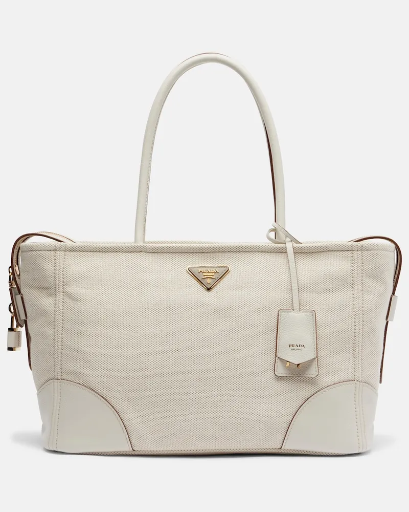 Prada Tote Bag Large aus Canvas mit Leder Beige