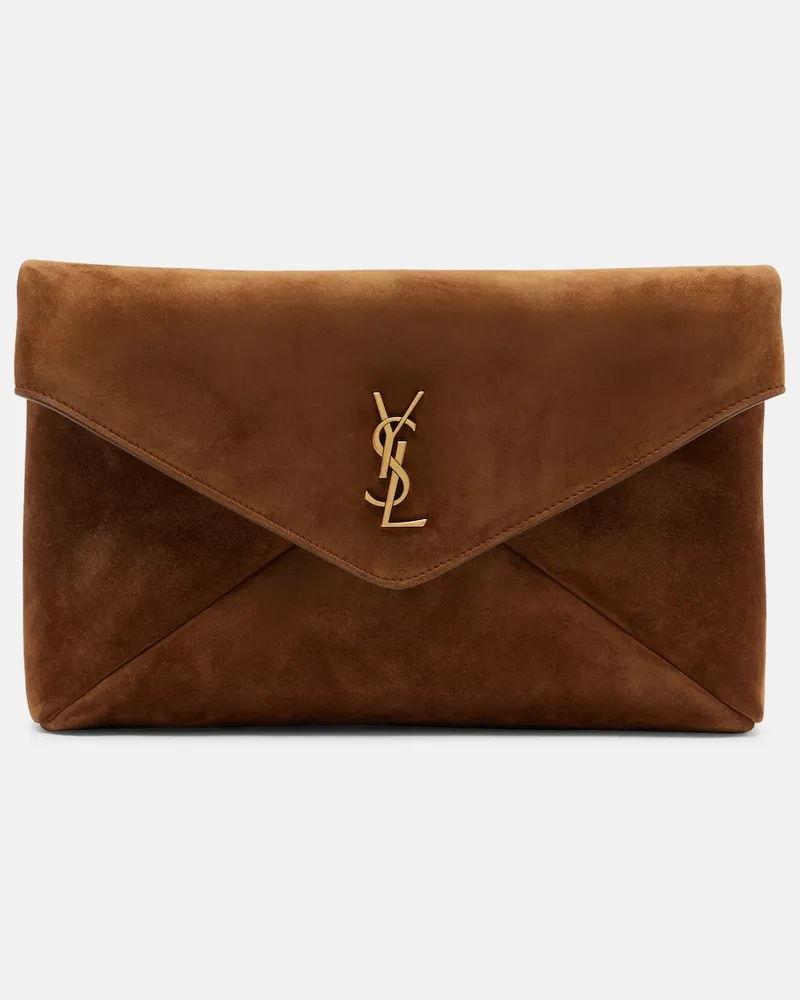 Saint Laurent Etui Cassandre aus Veloursleder Braun