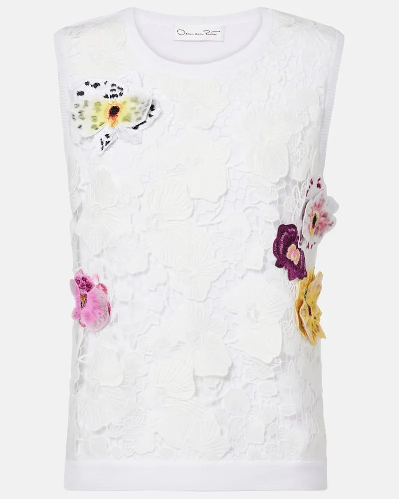 Oscar de la Renta Besticktes Top mit Spitze Multicolor
