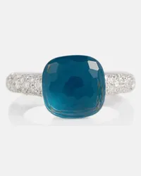 Pomellato Ring Nudo Classic aus 18kt Weiss- und Rosegold mit Diamanten und London Blue Topaz Blau