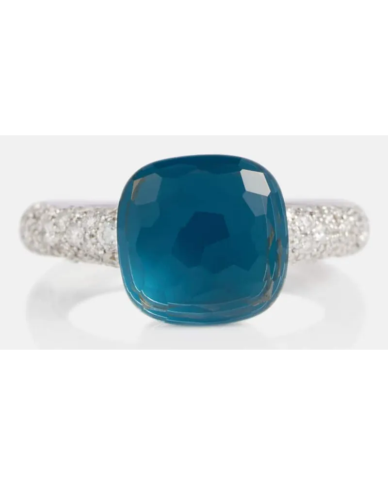 Pomellato Ring Nudo Classic aus 18kt Weiss- und Rosegold mit Diamanten und London Blue Topaz Blau