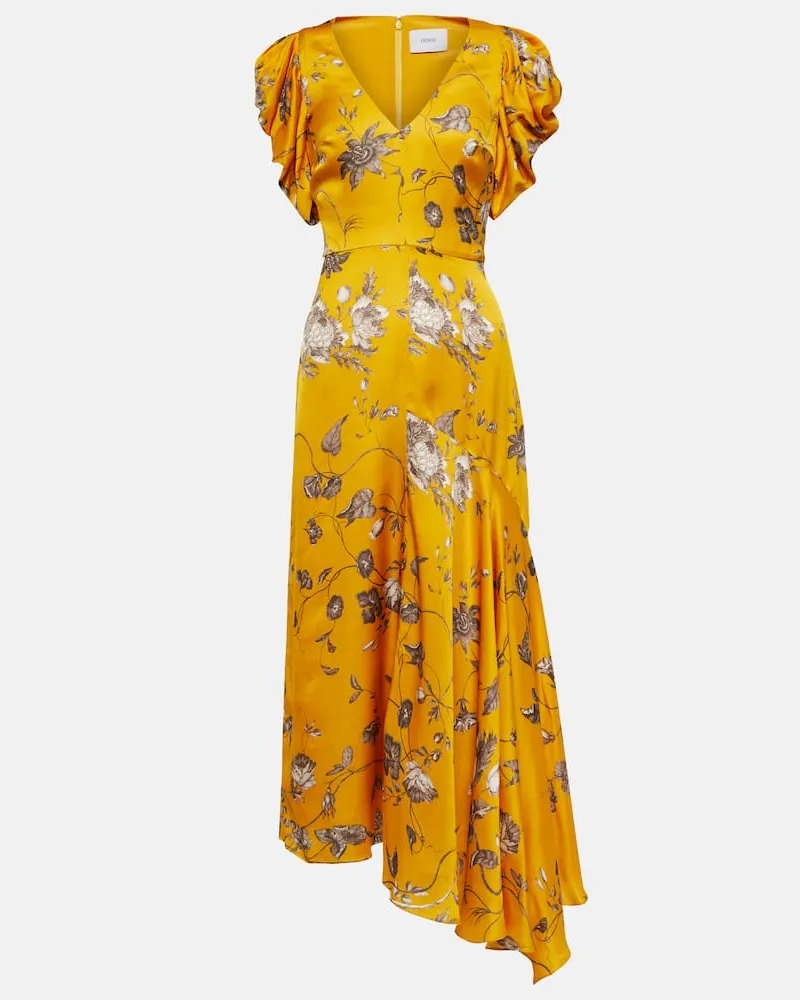Erdem Bedrucktes Midikleid aus Satin Gelb