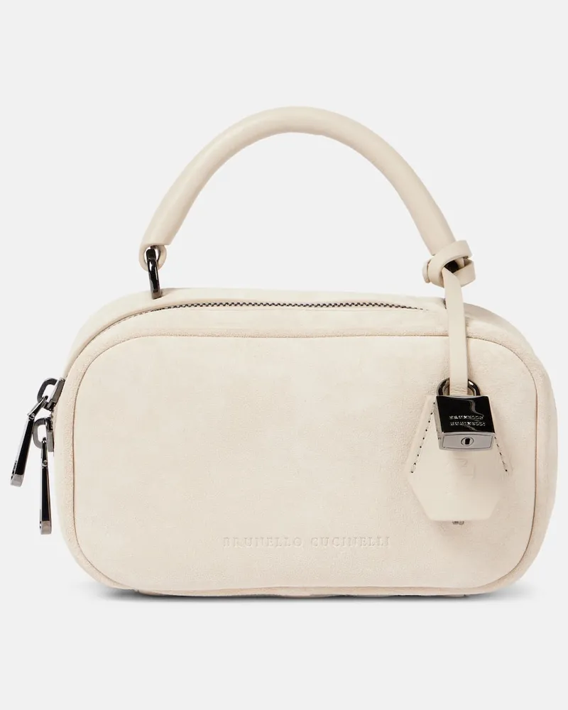 Brunello Cucinelli Tote Foulard Mini aus Veloursleder Weiß