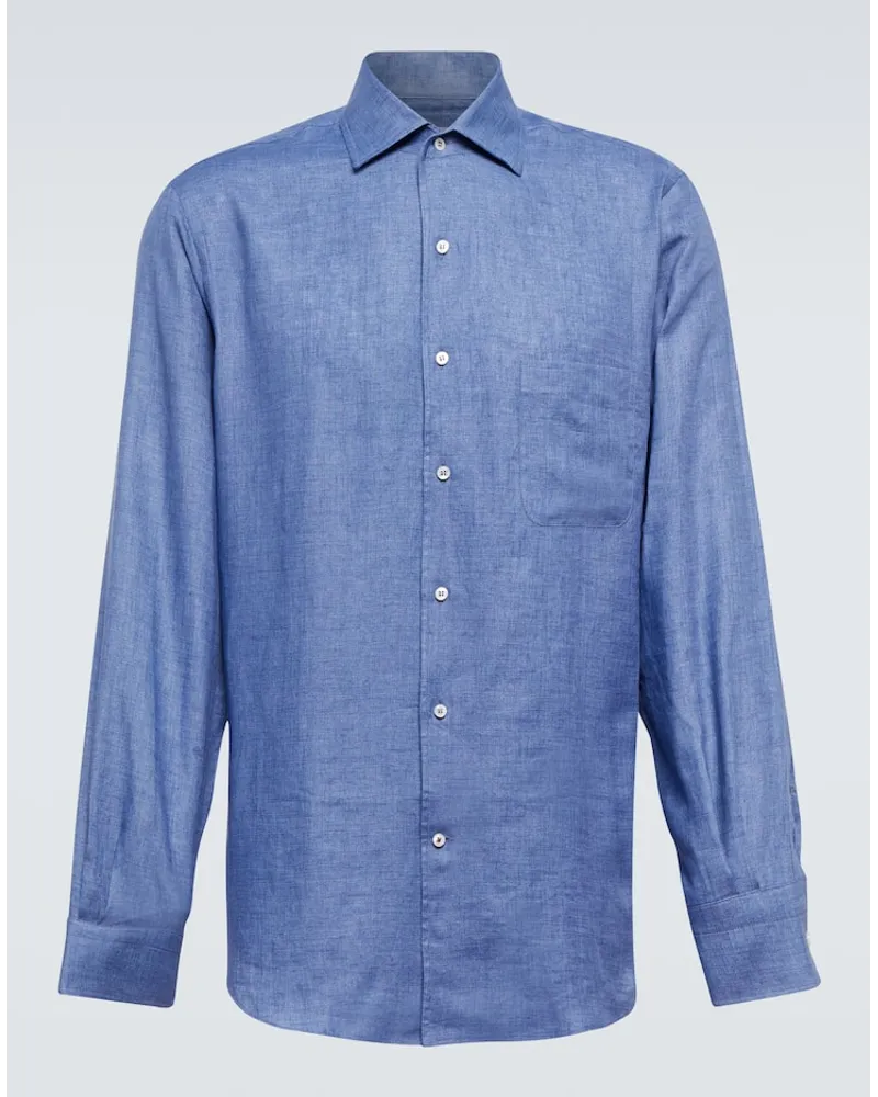Loro Piana Hemd André aus Leinen Blau