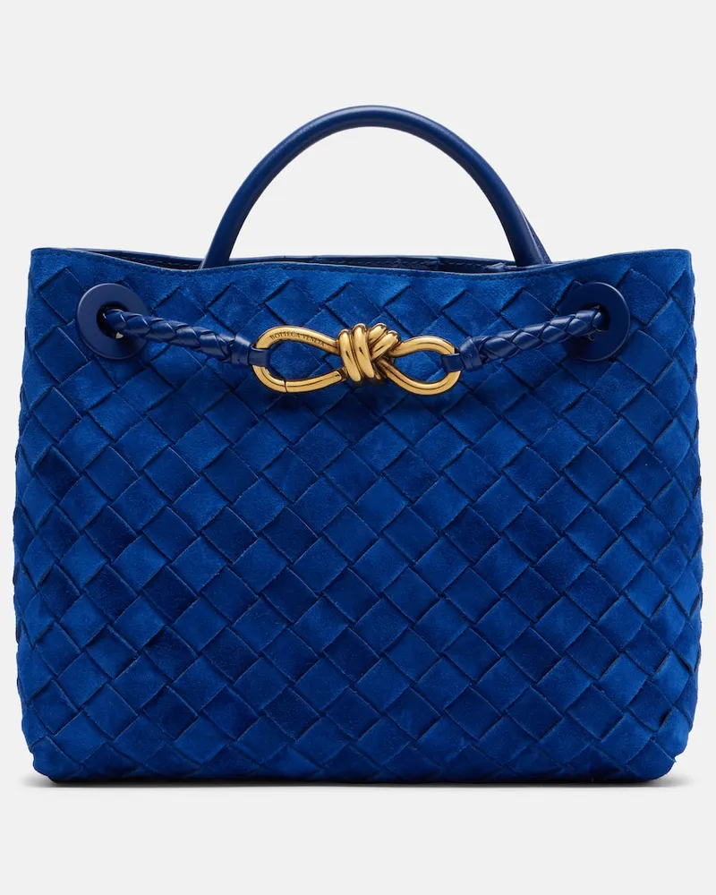 Bottega Veneta Tote Bag Andiamo Small aus Veloursleder Blau