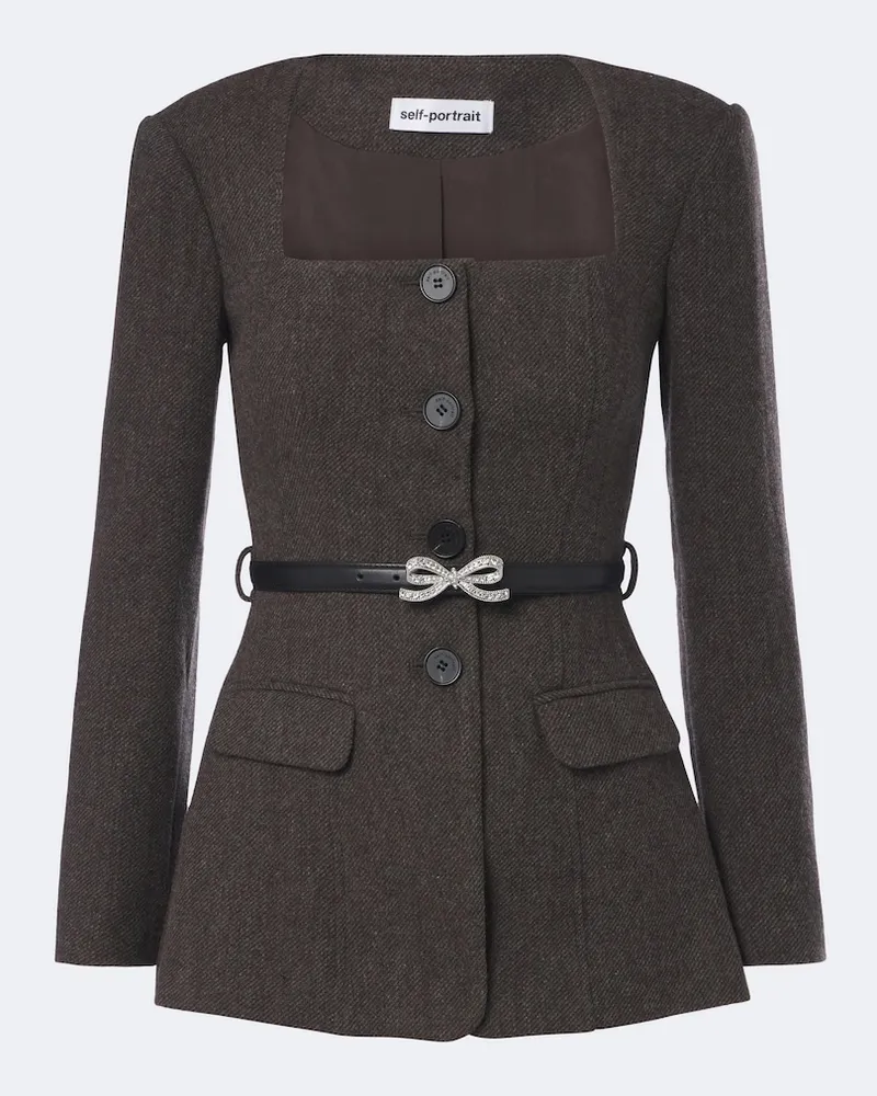 Self-Portrait Verzierter Blazer aus einem Wollgemisch Braun