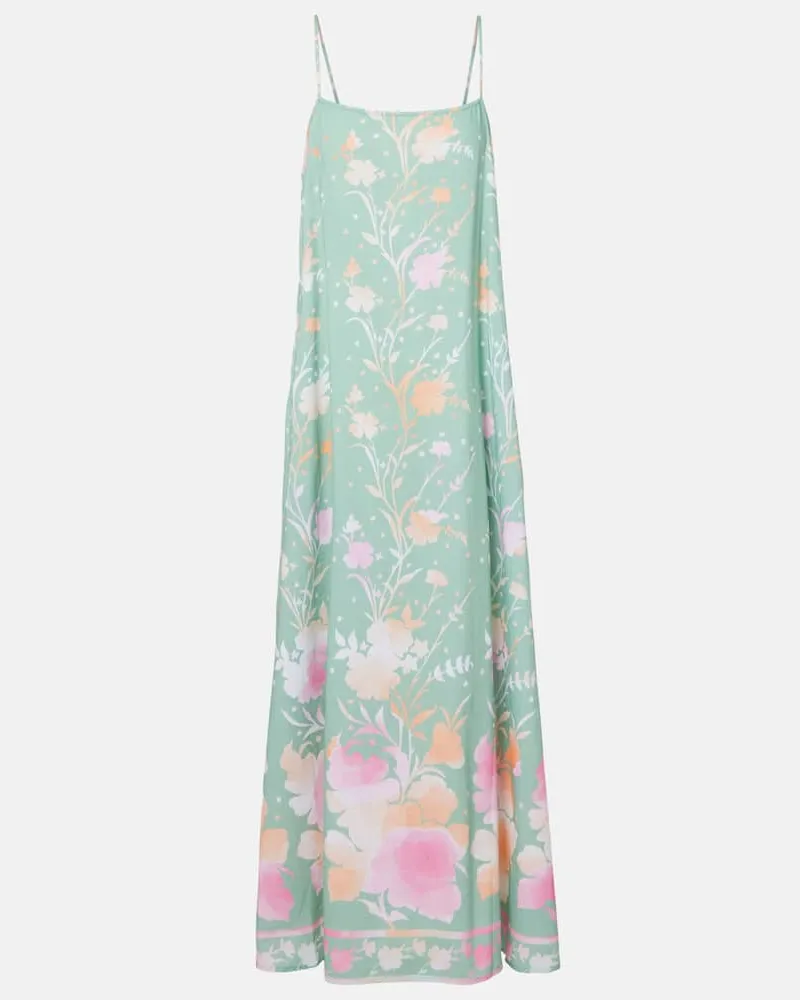 Juliet Dunn Maxikleid aus Baumwolle und Leinen Blau