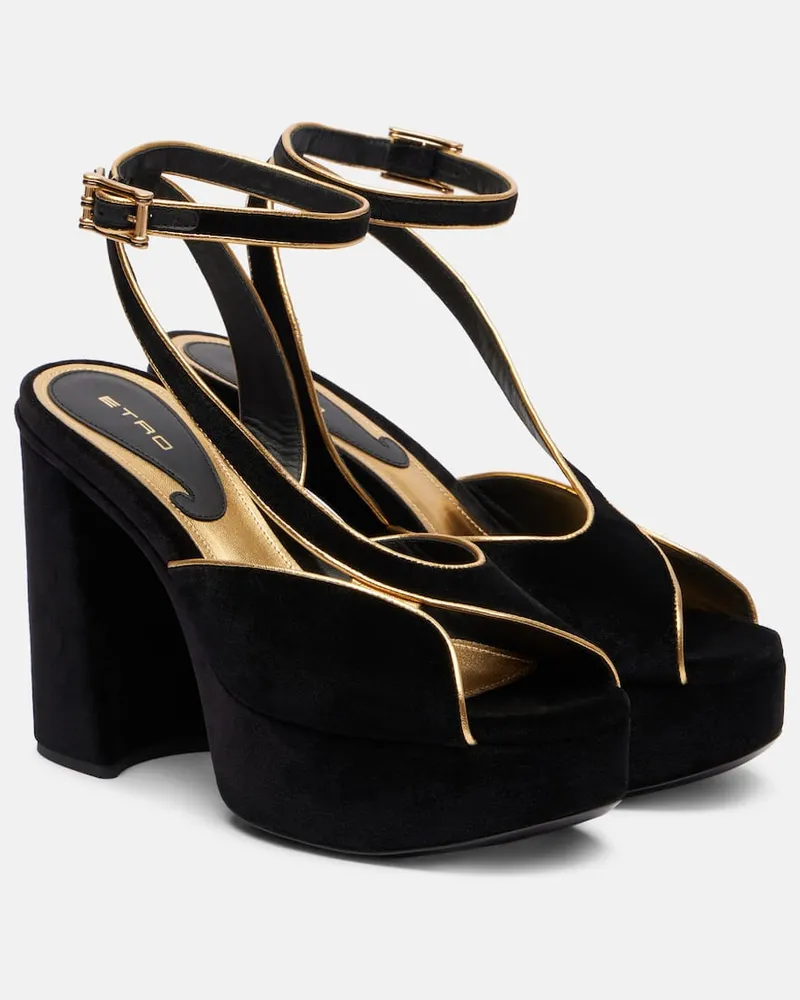 Etro Plateausandalen 90 aus Samt Schwarz