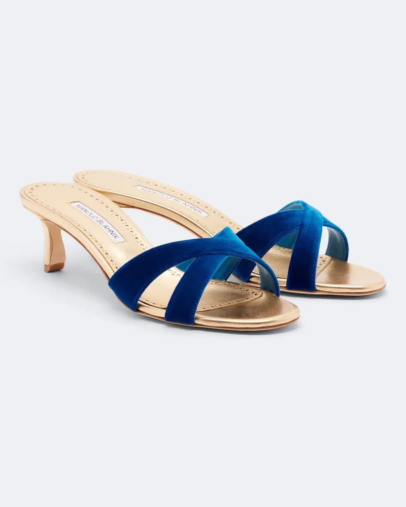 Manolo Blahnik Mules Callydramu aus Samt Blau