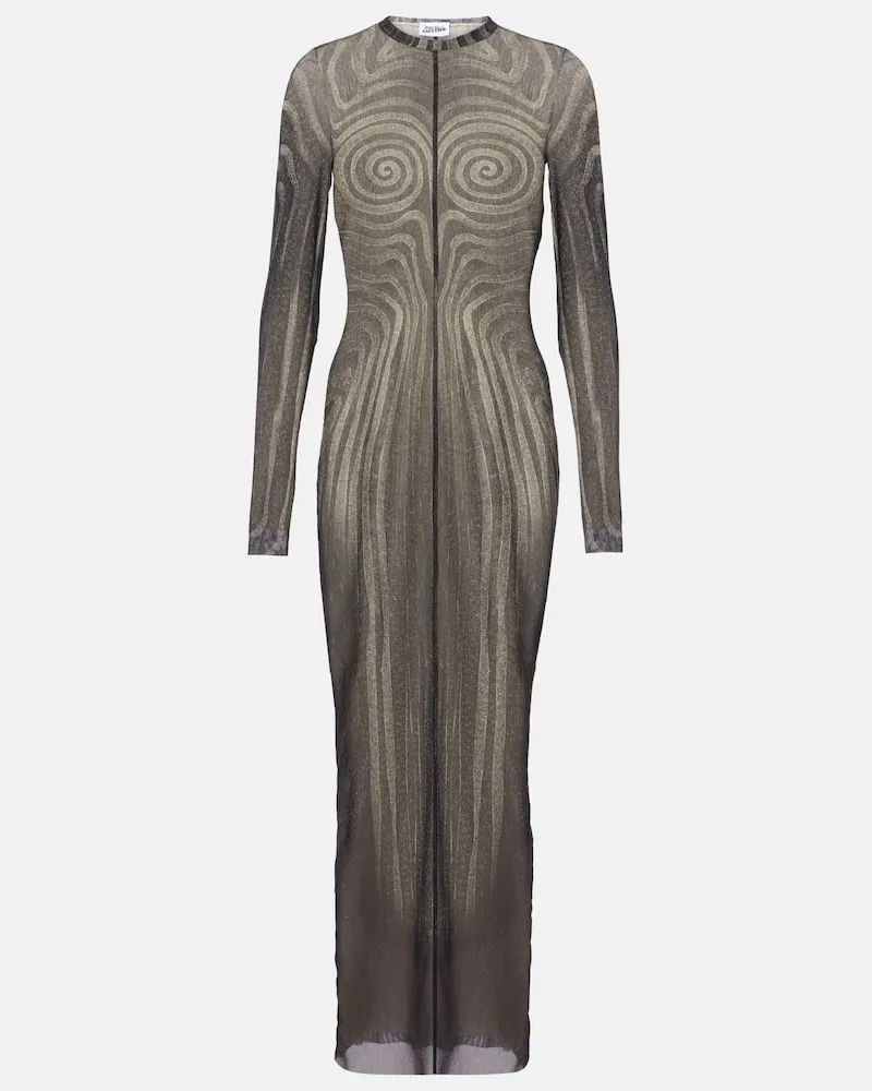 Jean Paul Gaultier Bedrucktes Maxikleid Spiral aus Mesh Schwarz