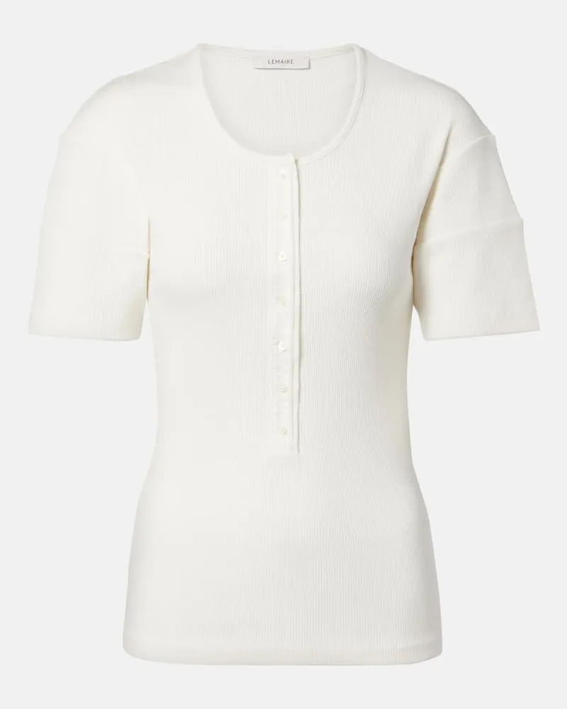 Christophe Lemaire Henley-Top aus Baumwolle und Leinen Weiß