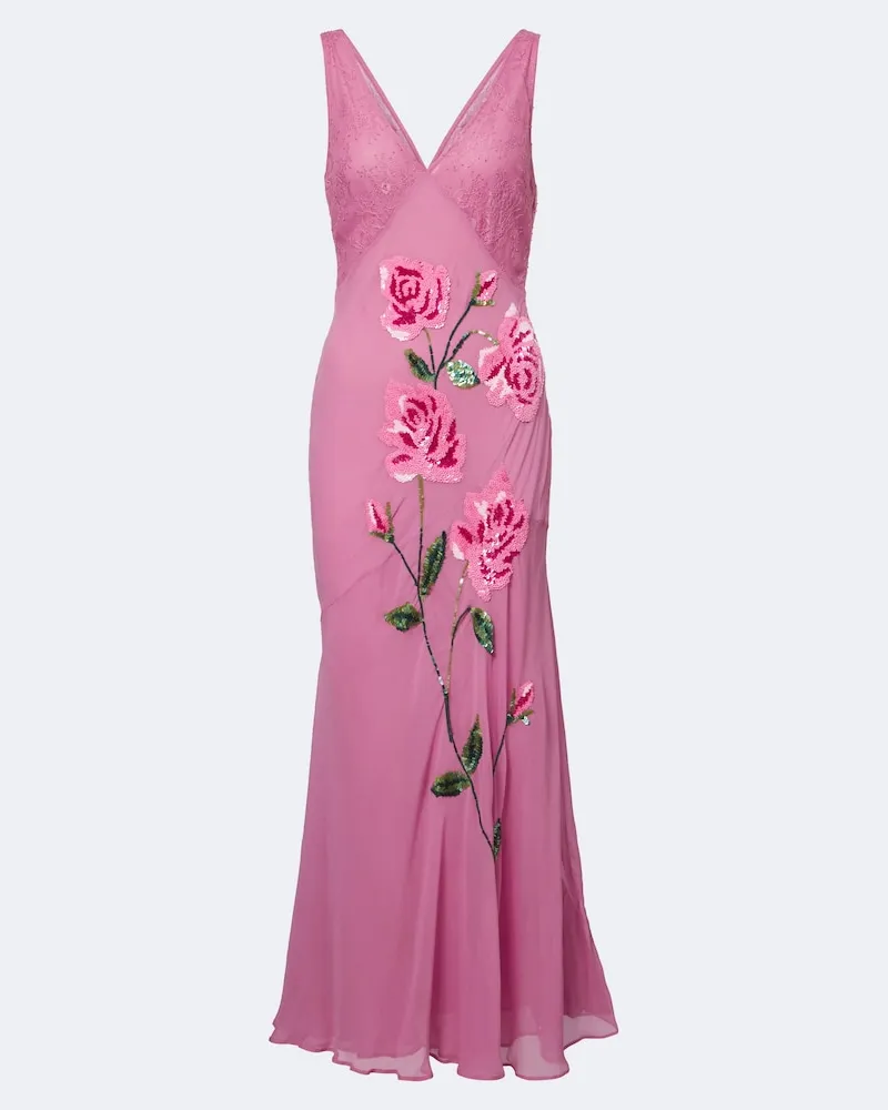 Blumarine Midikleid mit Spitze und Pailletten Rosa