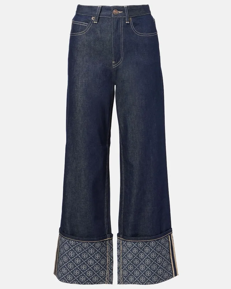 Tory Burch Wide-Leg Jeans Monogram Blau