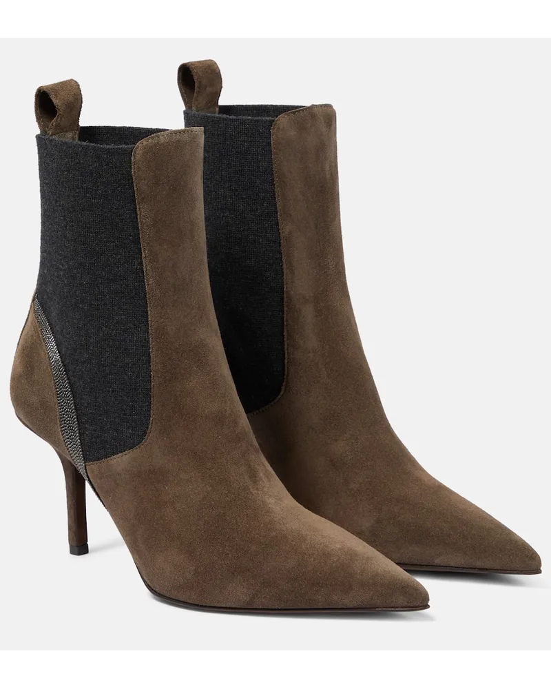 Brunello Cucinelli Ankle Boots aus Veloursleder Braun