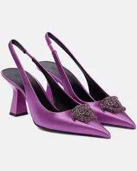 Versace Verzierte Slingback-Pumps La Medusa aus Satin Lila