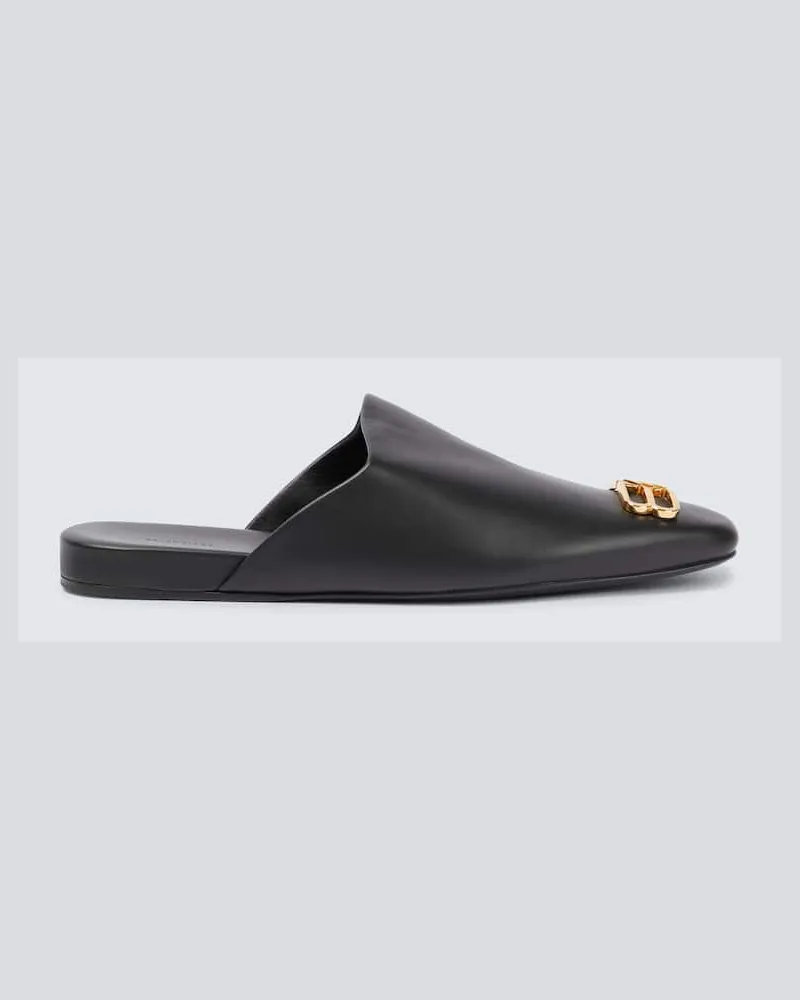 Balenciaga Slippers Cosy BB aus Leder Schwarz