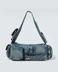 Balenciaga Messenger Bag Superbusy Sling Small aus Denim Blau