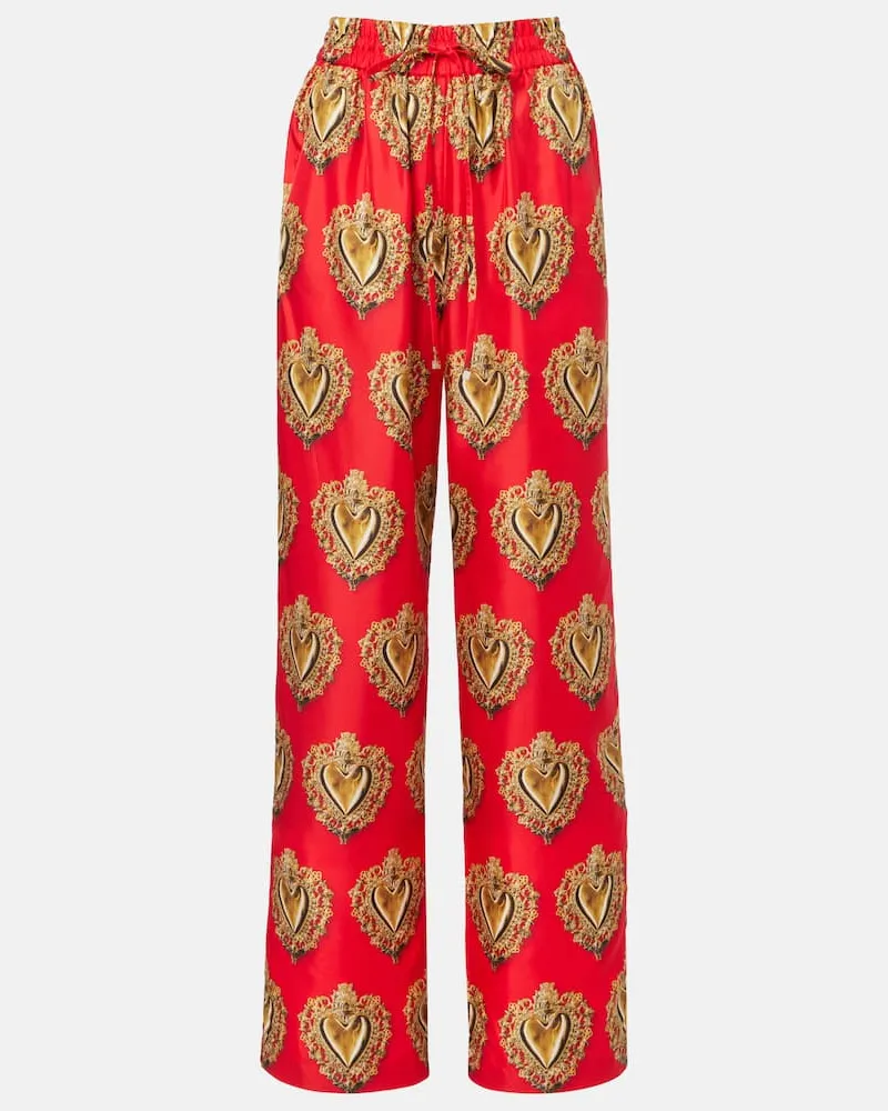 Dolce & Gabbana Bedruckte Palazzo-Hose aus Seide Rot
