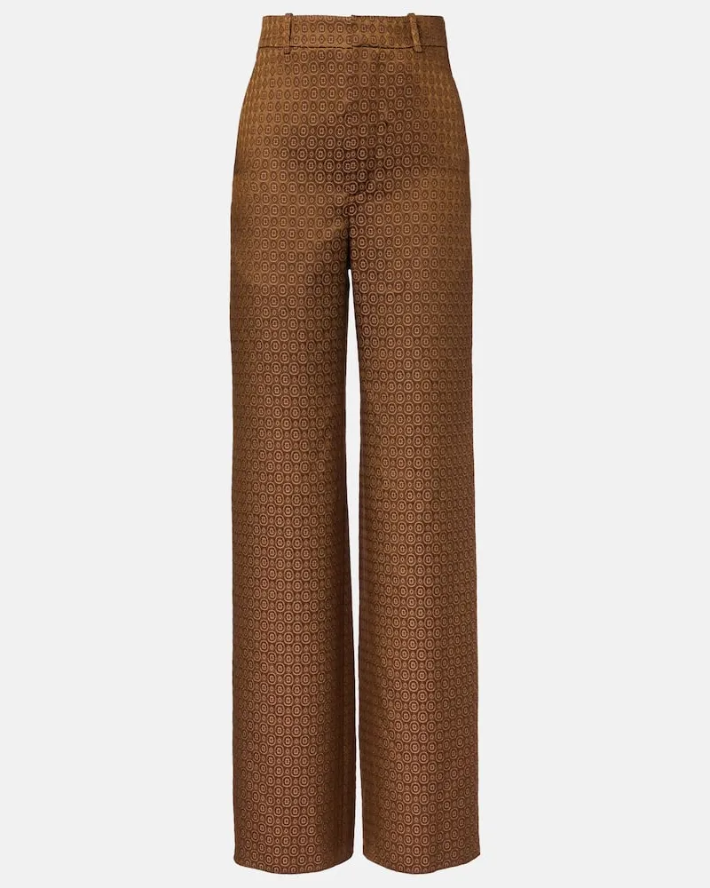 Saint Laurent Weite High-Rise-Hose aus Jacquard Braun