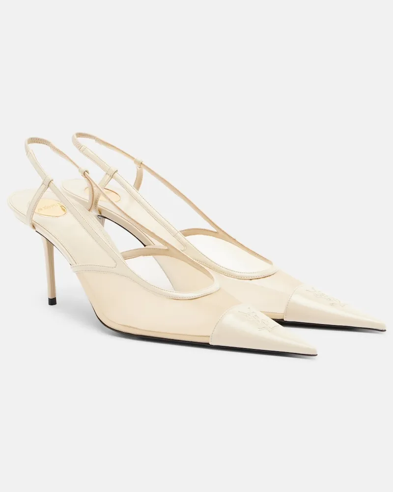 Saint Laurent Slingback-Pumps Renée aus Mesh und Leder Weiß