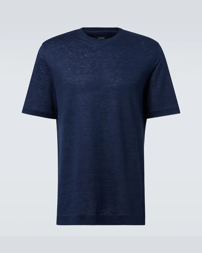 Ermenegildo Zegna T-Shirt aus Leinen Blau